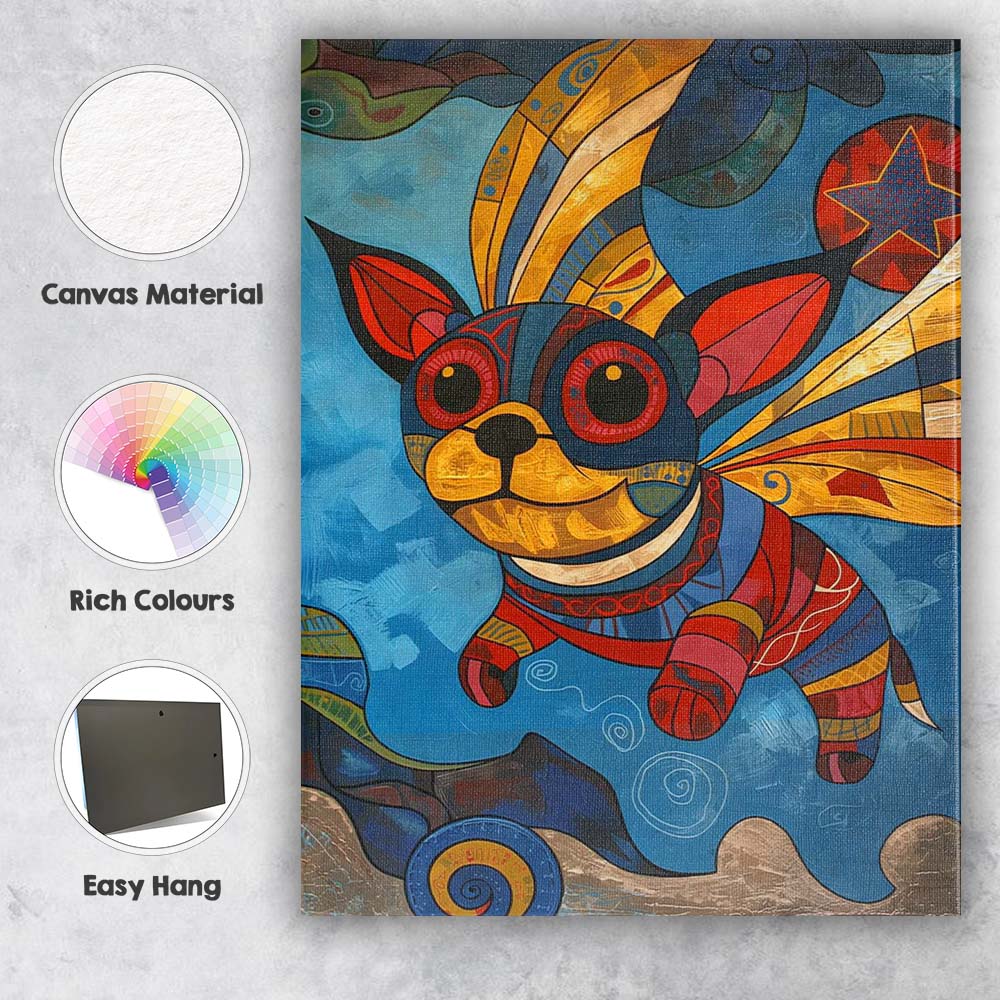 Colourful Folk Art Chihuahua Abstract Portrait Canvas Wall Art Print Decor Picture Ready to Hang