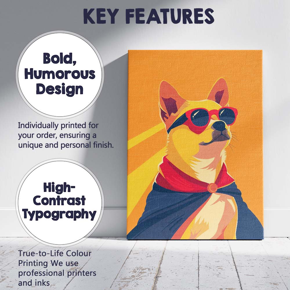 Cool Chihuahua Superhero Sunglasses Pop Art Portrait Canvas Wall Art Print Decor Picture Ready to Hang