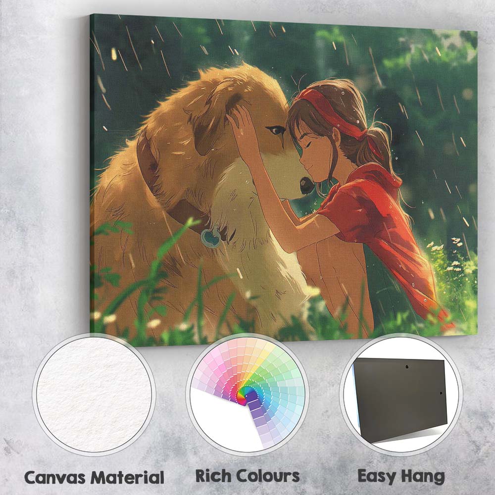 Heartwarming Girl Hugging Loyal Dog Nature Illustration Canvas Wall Art Print Decor Picture Ready to Hang