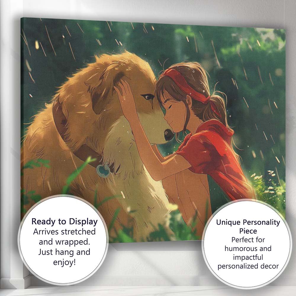 Heartwarming Girl Hugging Loyal Dog Nature Illustration Canvas Wall Art Print Decor Picture Ready to Hang