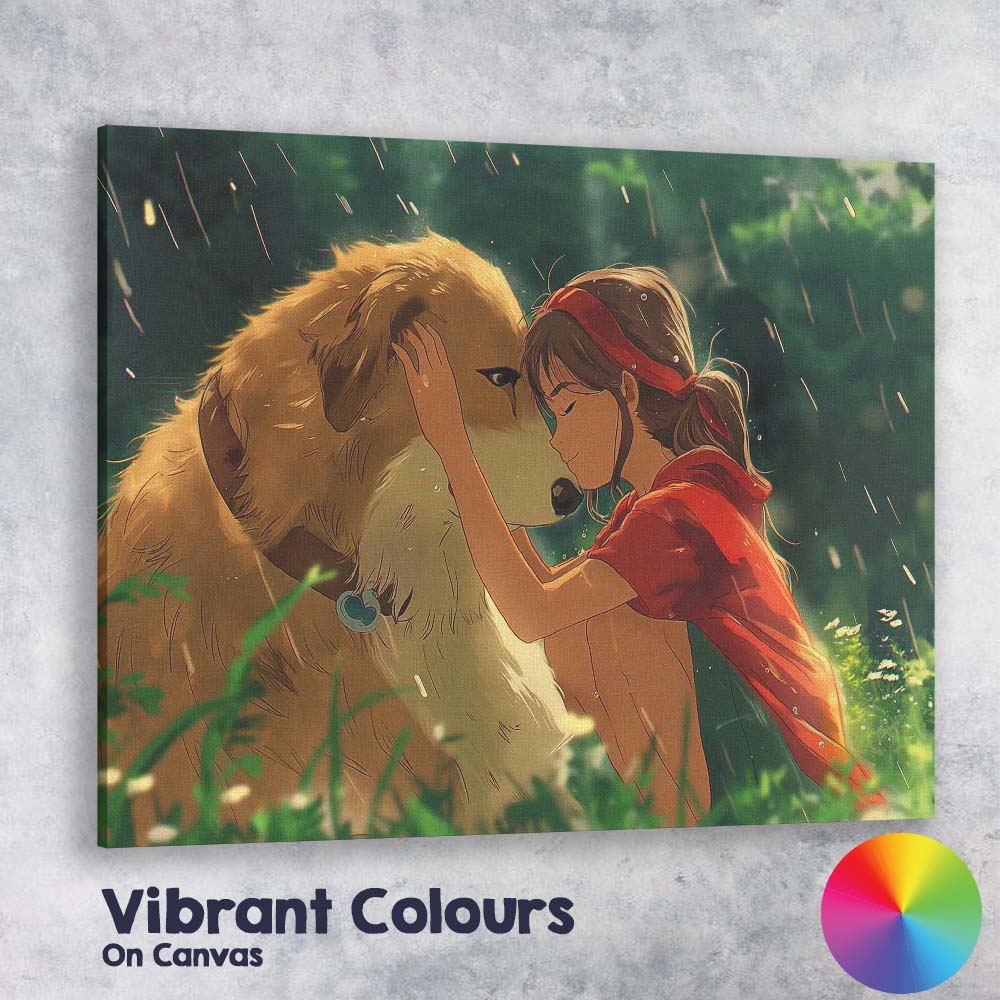 Heartwarming Girl Hugging Loyal Dog Nature Illustration Canvas Wall Art Print Decor Picture Ready to Hang