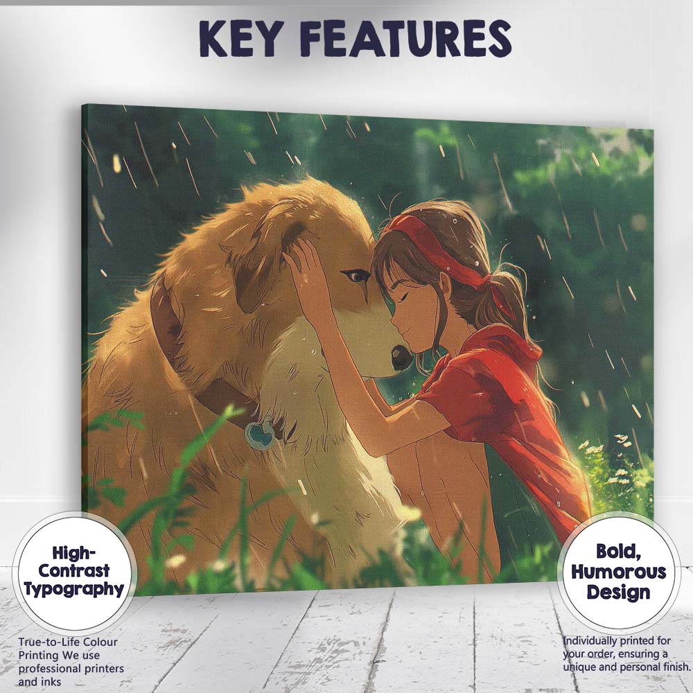 Heartwarming Girl Hugging Loyal Dog Nature Illustration Canvas Wall Art Print Decor Picture Ready to Hang