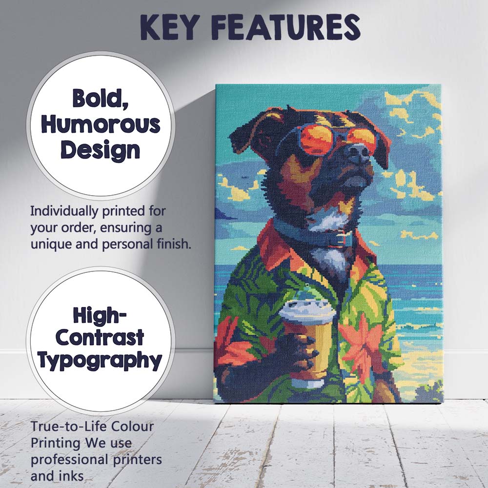 Pixel Art Beach Dog Tropical Holiday Portrait Canvas Wall Art Print Decor Picture Ready to Hang