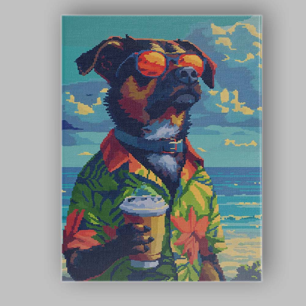 Pixel Art Beach Dog Tropical Holiday Portrait Canvas Wall Art Print Decor Picture Ready to Hang