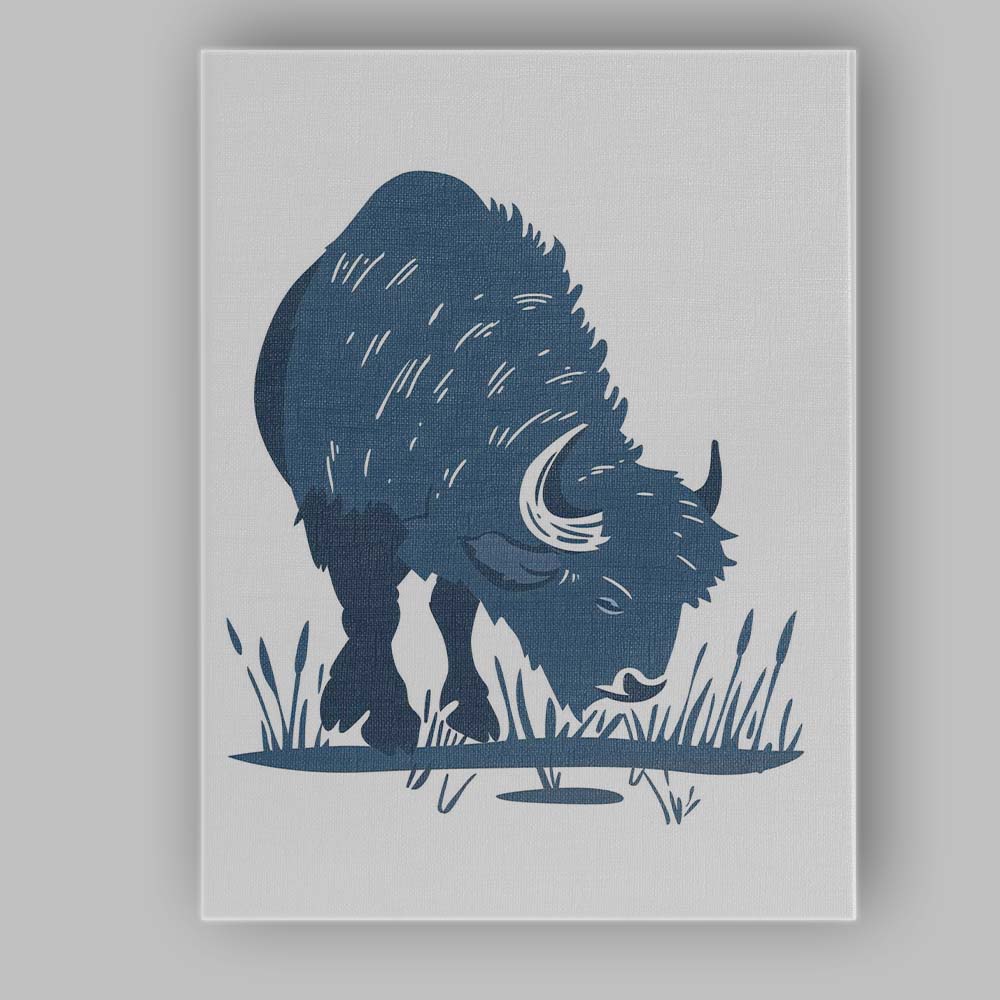 Grazing American Bison Wildlife Silhouette Canvas Wall Art Print Decor Picture Ready to Hang