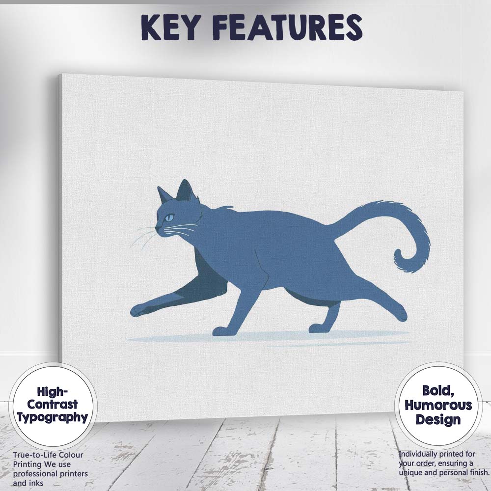 Minimalist Blue Walking Cat Animal Illustration Canvas Wall Art Print Decor Picture Ready to Hang