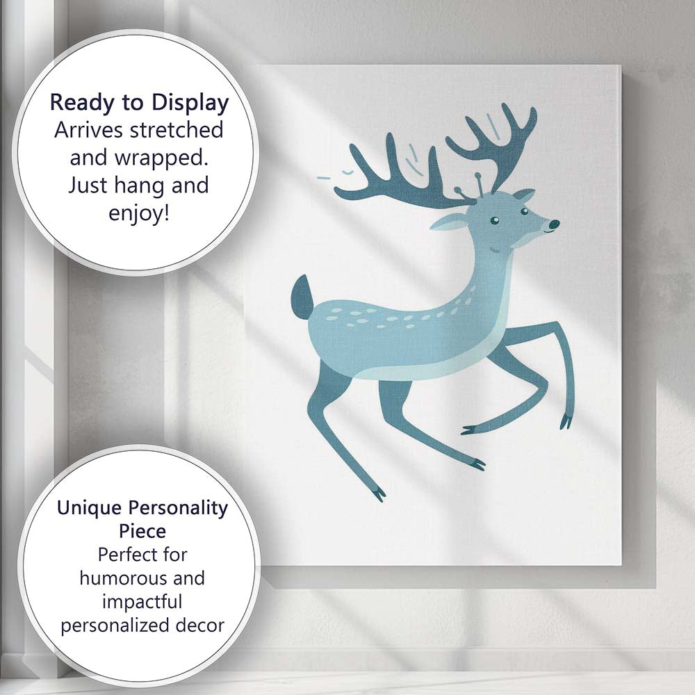 Cute Cartoon Running Deer Woodland Animal Canvas Wall Art Print Decor Picture Ready to Hang
