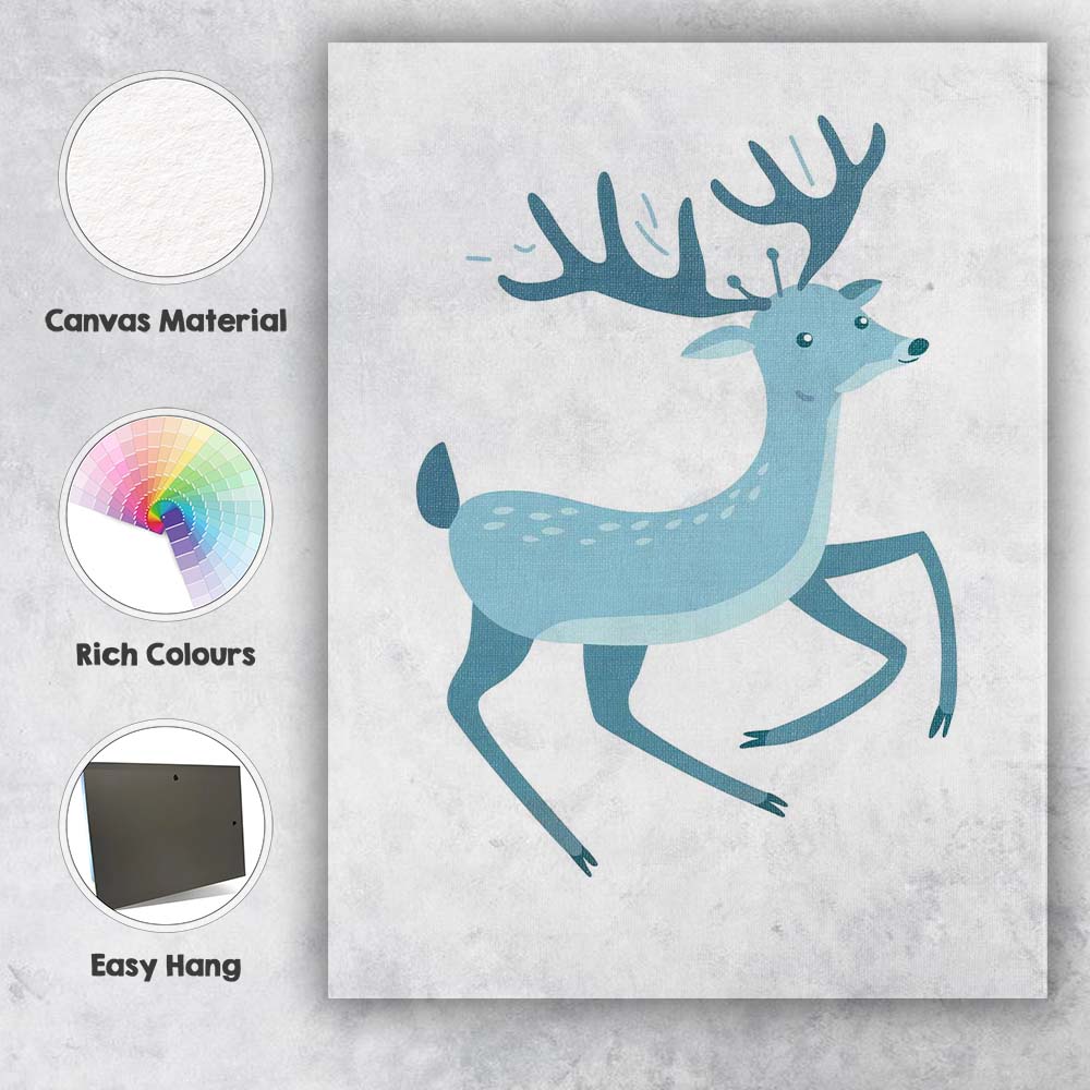 Cute Cartoon Running Deer Woodland Animal Canvas Wall Art Print Decor Picture Ready to Hang