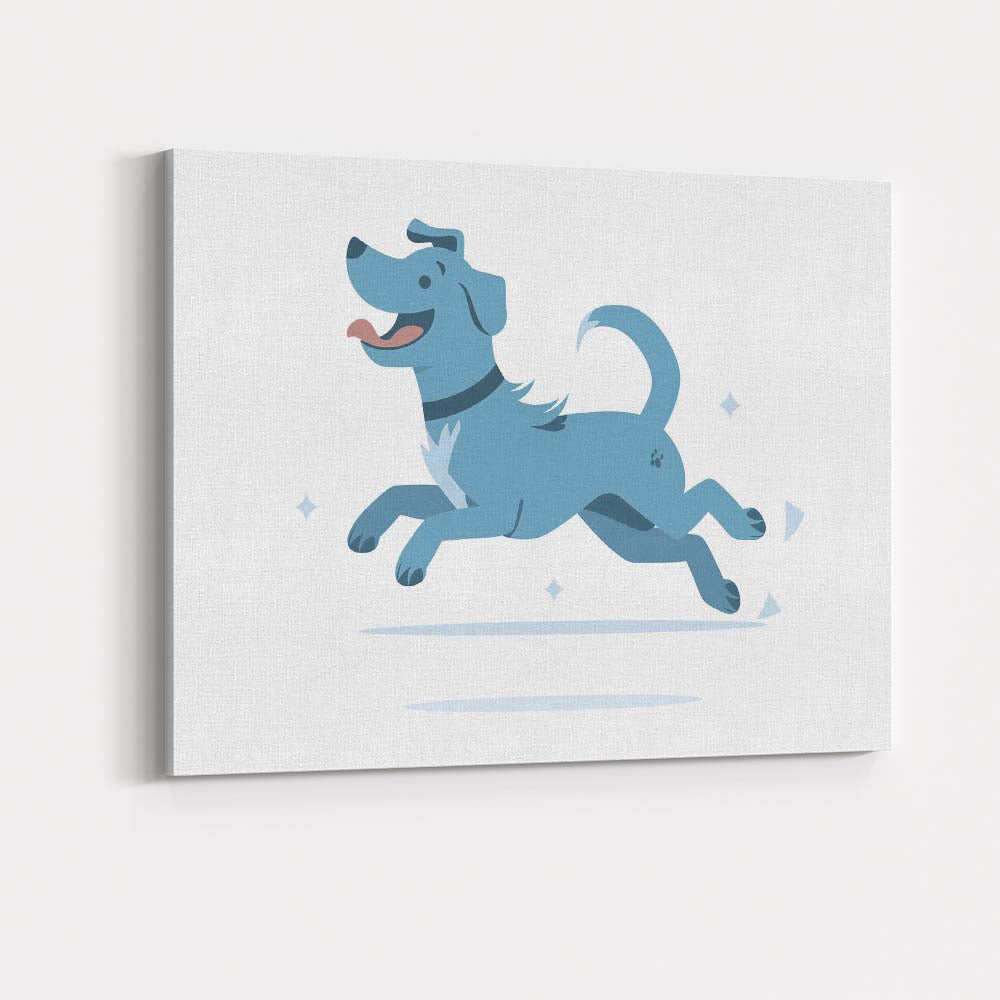 Happy Cartoon Jumping Dog Pet Illustration Canvas Wall Art Print Decor Picture Ready to Hang