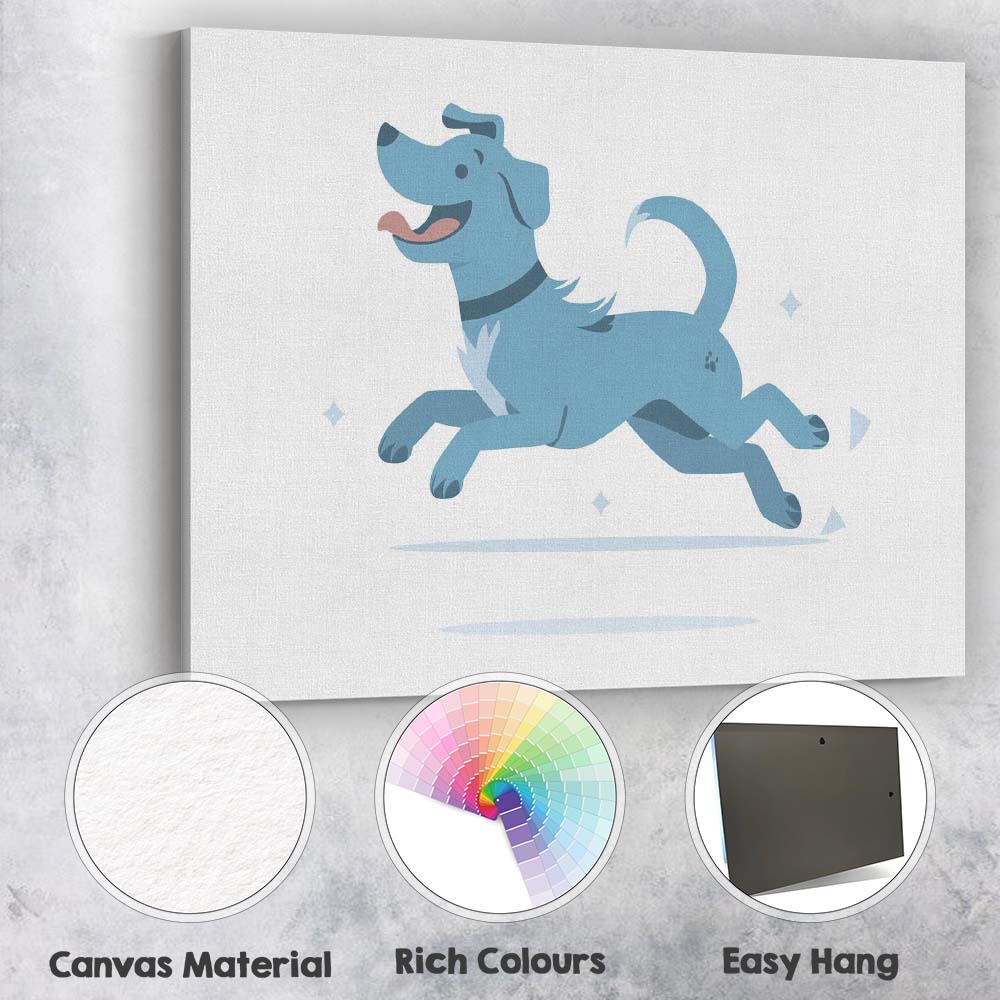 Happy Cartoon Jumping Dog Pet Illustration Canvas Wall Art Print Decor Picture Ready to Hang