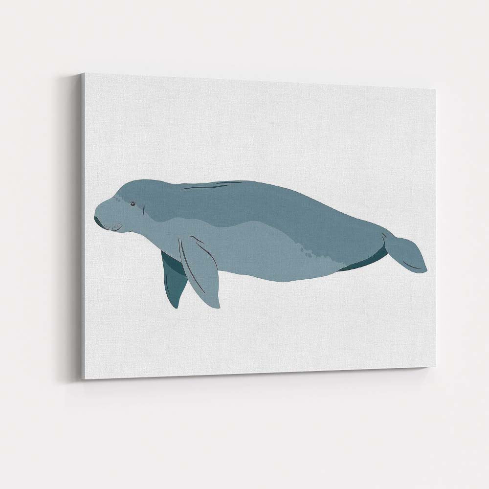 Minimalist Blue Whale Marine Mammal Illustration Canvas Wall Art Print Decor Picture Ready to Hang