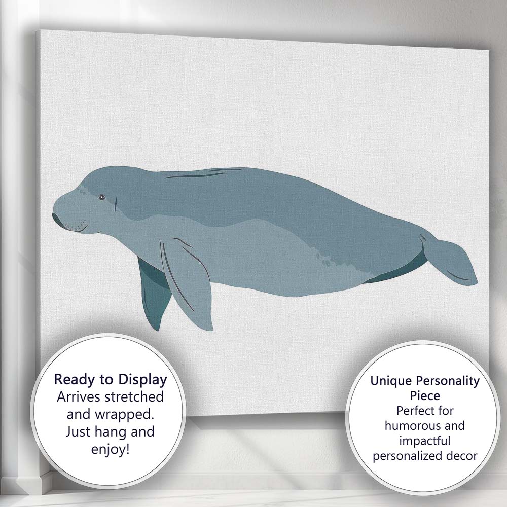 Minimalist Blue Whale Marine Mammal Illustration Canvas Wall Art Print Decor Picture Ready to Hang