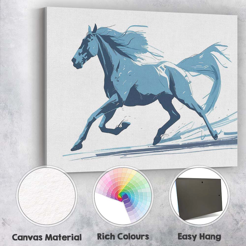 Dynamic Galloping Horse Modern Brushstroke Illustration Canvas Wall Art Print Decor Picture Ready to Hang