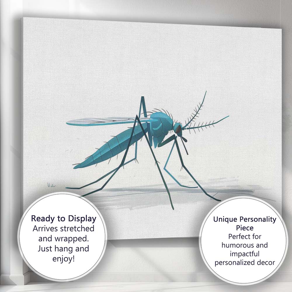 Detailed Blue Mosquito Wildlife Nature Illustration Canvas Wall Art Print Decor Picture Ready to Hang