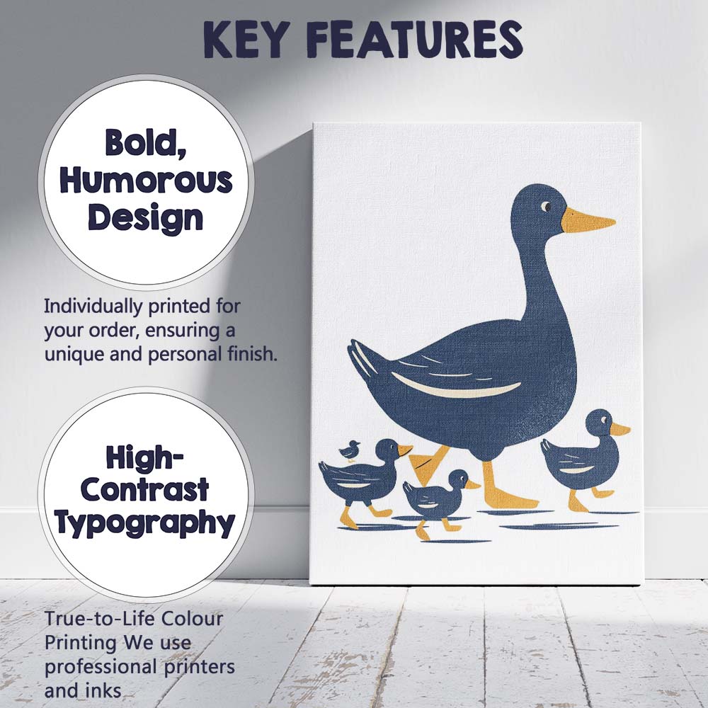 Minimalist Duck Family Cute Nursery Animal Illustration Canvas Wall Art Print Decor Picture Ready to Hang