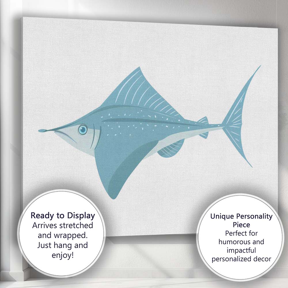 Elegant Blue Swordfish Marine Wildlife Illustration Canvas Wall Art Print Decor Picture Ready to Hang