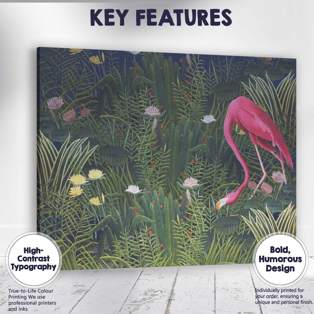 Exotic Pink Flamingo Tropical Jungle Botanical Pattern Canvas Wall Art Print Decor Picture Ready to Hang