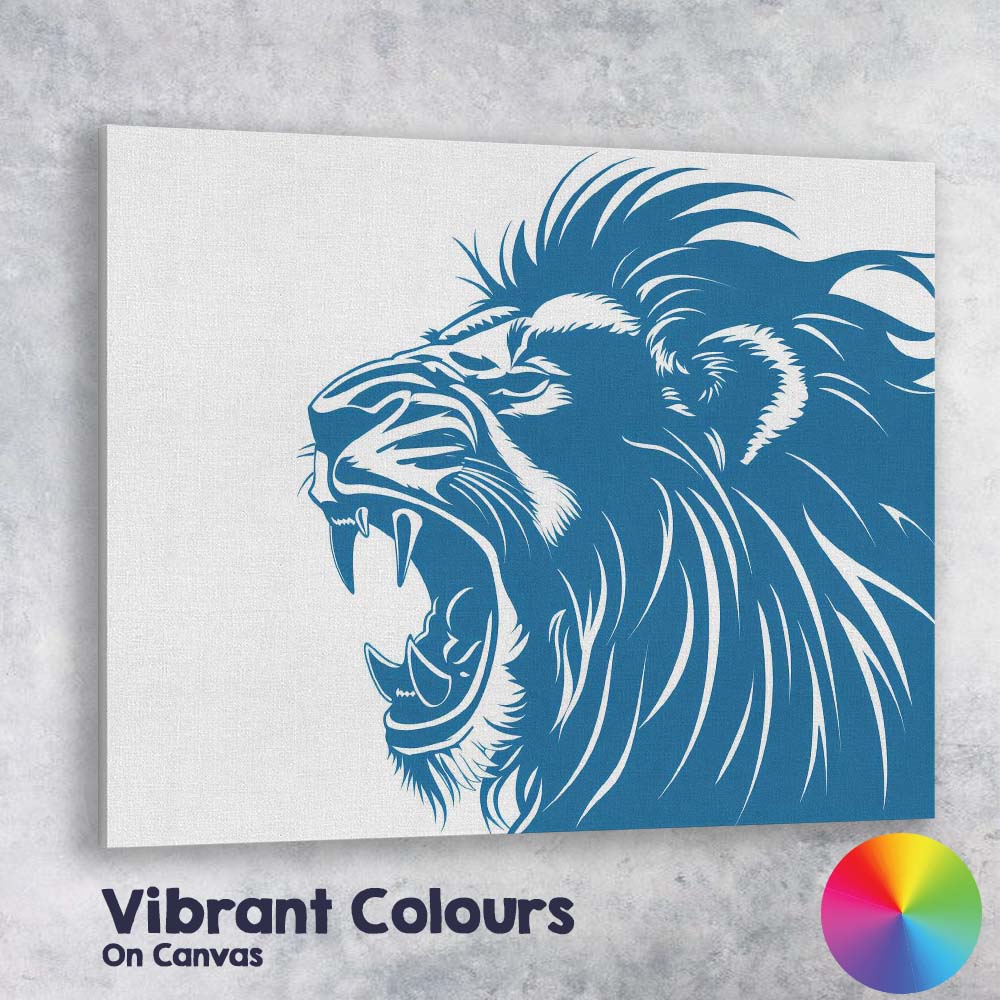 Majestic Roaring Lion Profile Blue Graphic Illustration Canvas Wall Art Print Decor Picture Ready to Hang