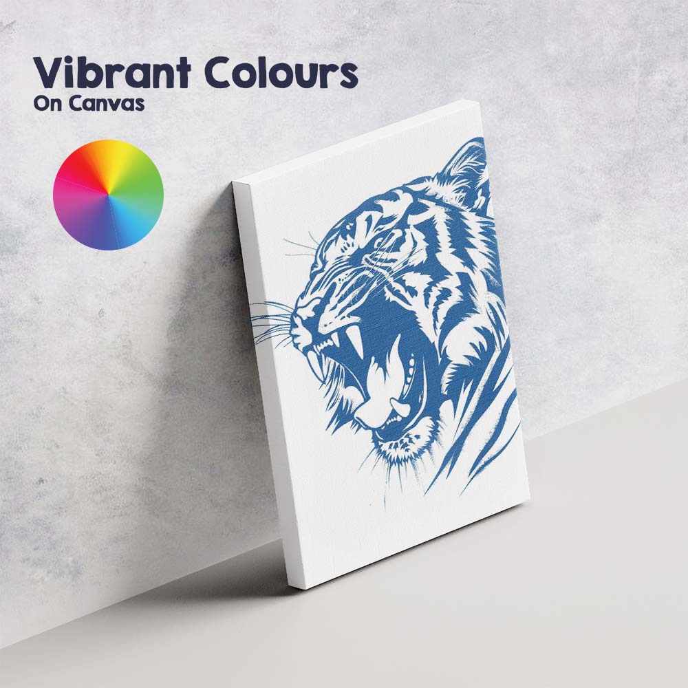 Fierce Roaring Tiger Head Blue Line Art Illustration Canvas Wall Art Print Decor Picture Ready to Hang