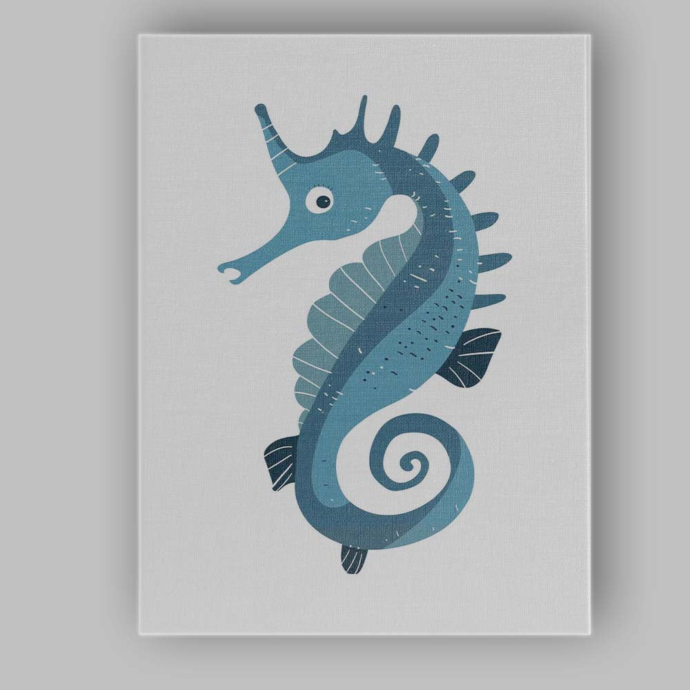 Cute Blue Seahorse Ocean Creature Illustration Canvas Wall Art Print Decor Picture Ready to Hang