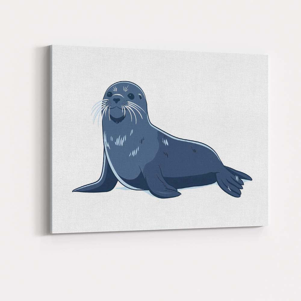 Adorable Grey Seal Resting Marine Wildlife Illustration Canvas Wall Art Print Decor Picture Ready to Hang