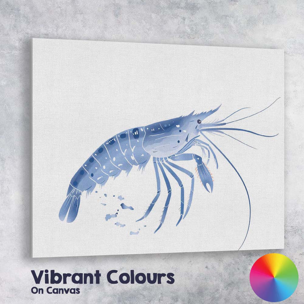 Blue Prawn Seafood Marine Life Illustration Canvas Wall Art Print Decor Picture Ready to Hang