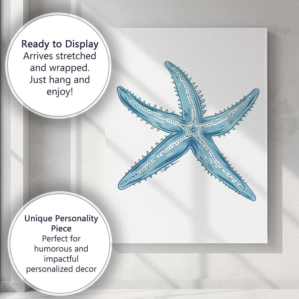 Blue Starfish Coastal Marine Illustration Canvas Wall Art Print Decor Picture Ready to Hang