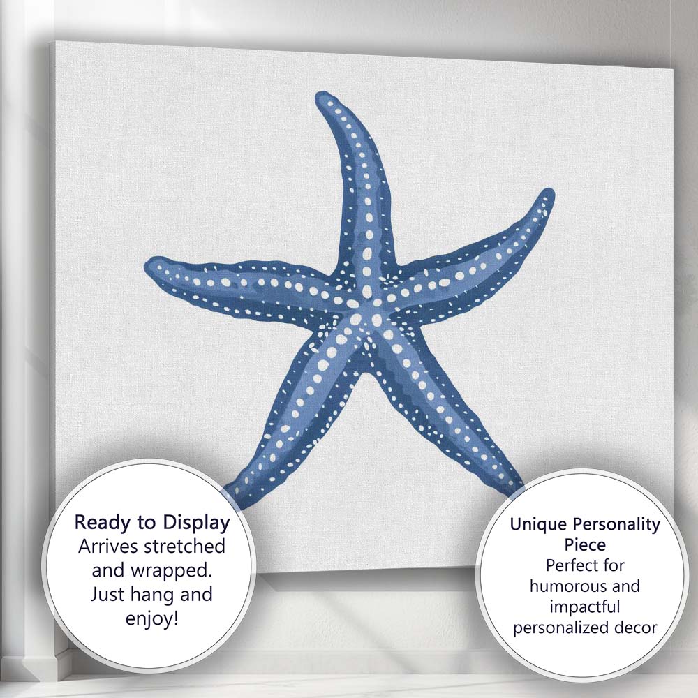 Navy Blue Spotted Starfish Ocean Life Illustration Canvas Wall Art Print Decor Picture Ready to Hang