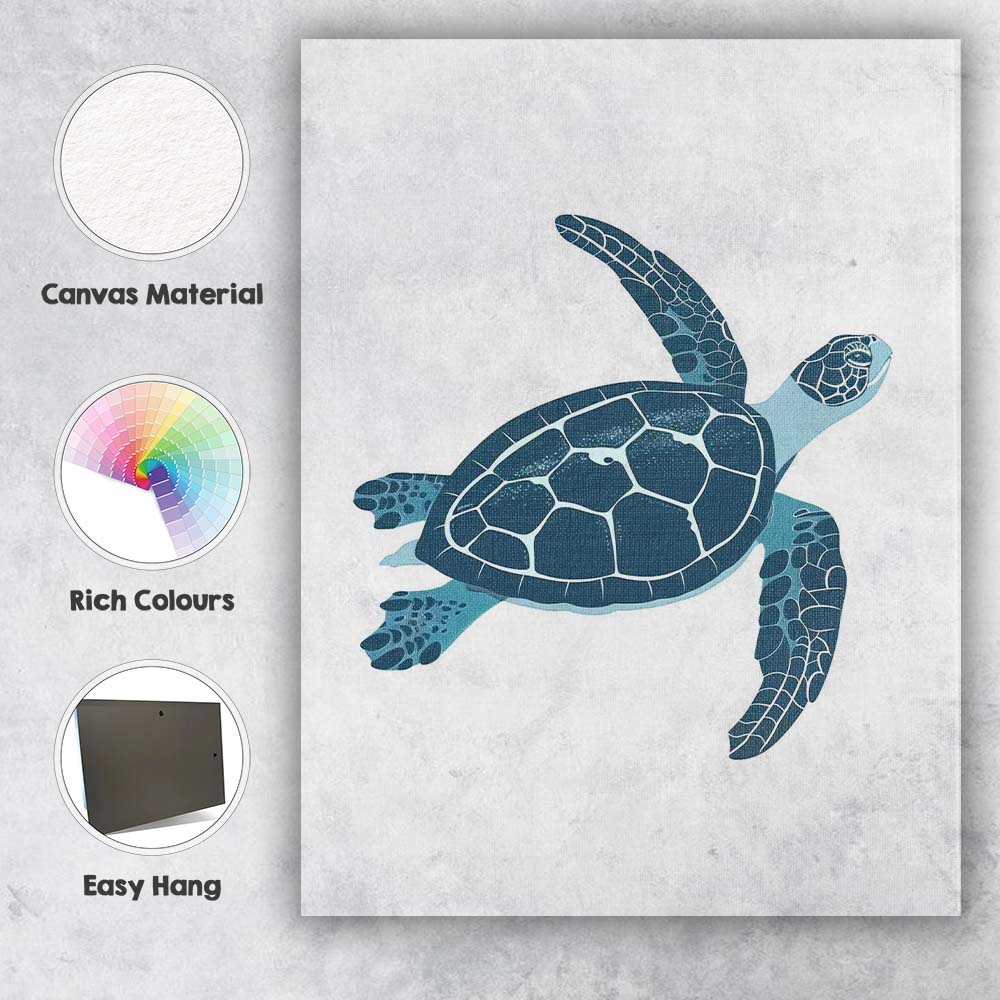 Swimming Sea Turtle Ocean Life Illustration Canvas Wall Art Print Decor Picture Ready to Hang