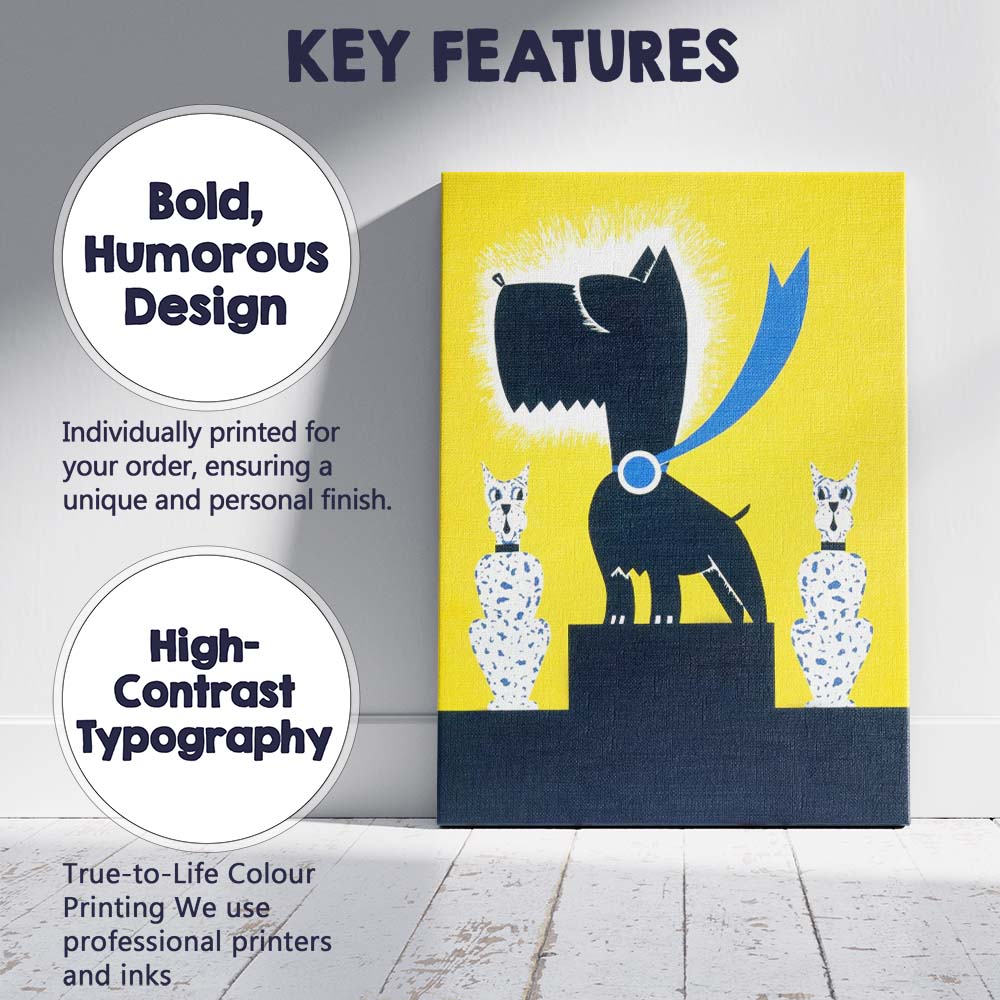 Retro Black Scottish Terrier Pop Art Yellow Graphic Illustration Canvas Wall Art Print Decor Picture Ready to Hang