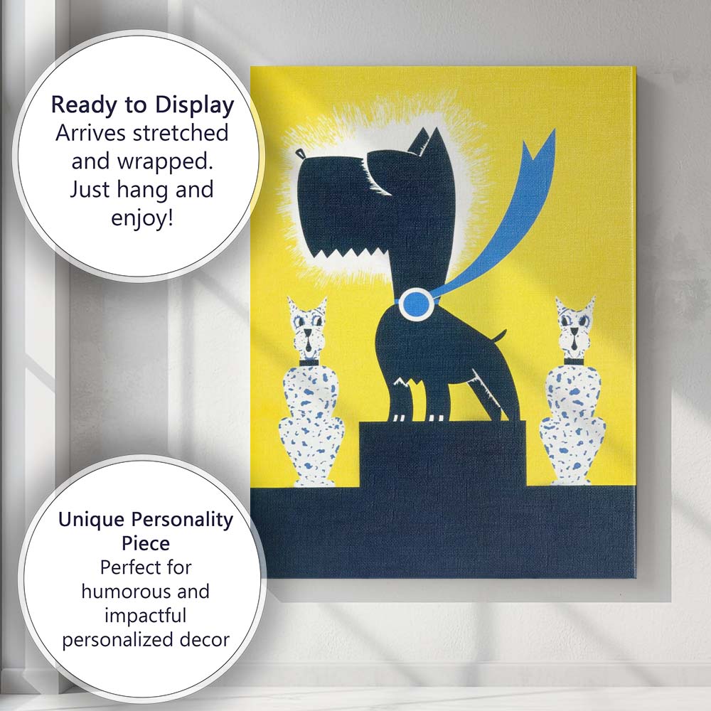 Retro Black Scottish Terrier Pop Art Yellow Graphic Illustration Canvas Wall Art Print Decor Picture Ready to Hang