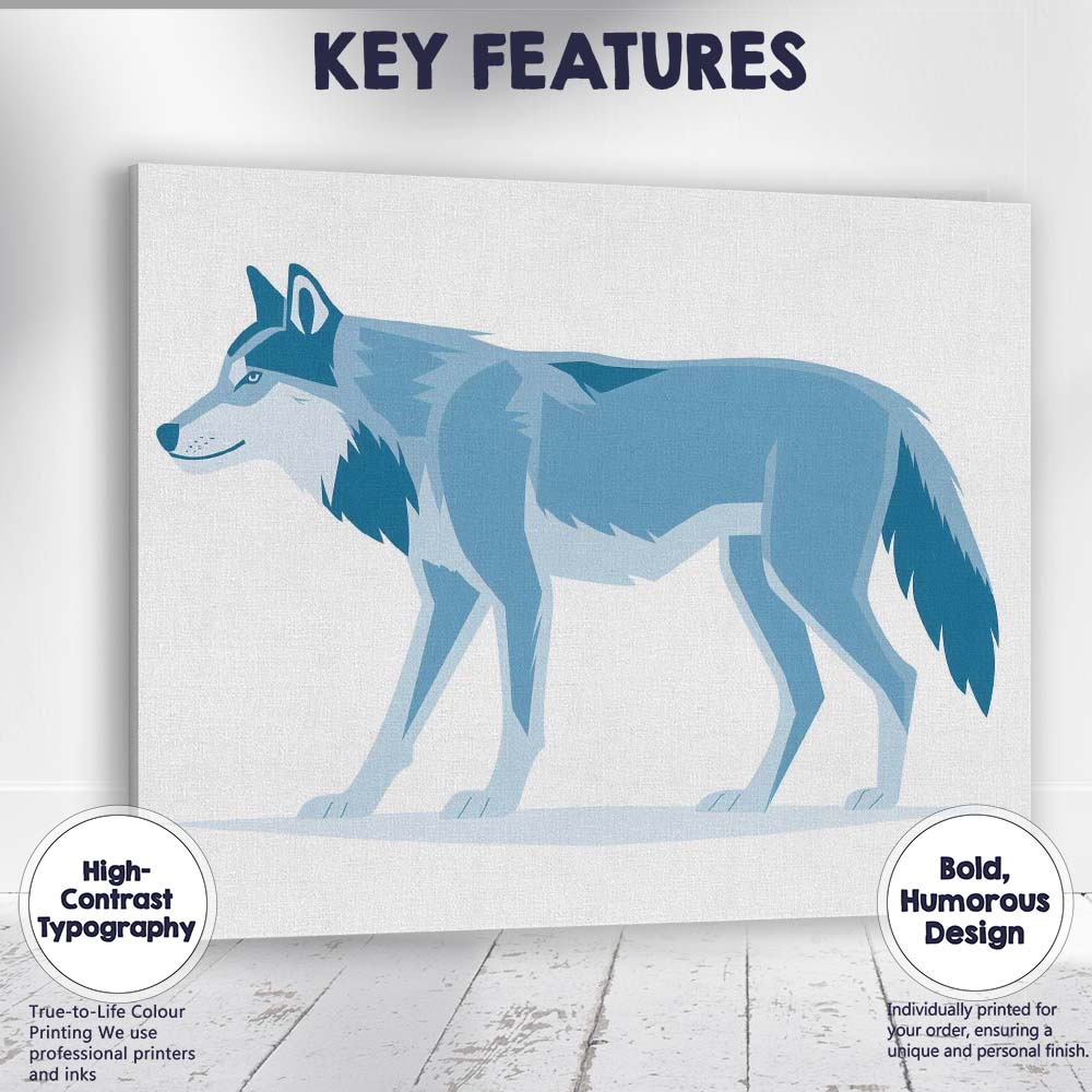 Blue Grey Timber Wolf Wildlife Illustration Canvas Wall Art Print Decor Picture Ready to Hang