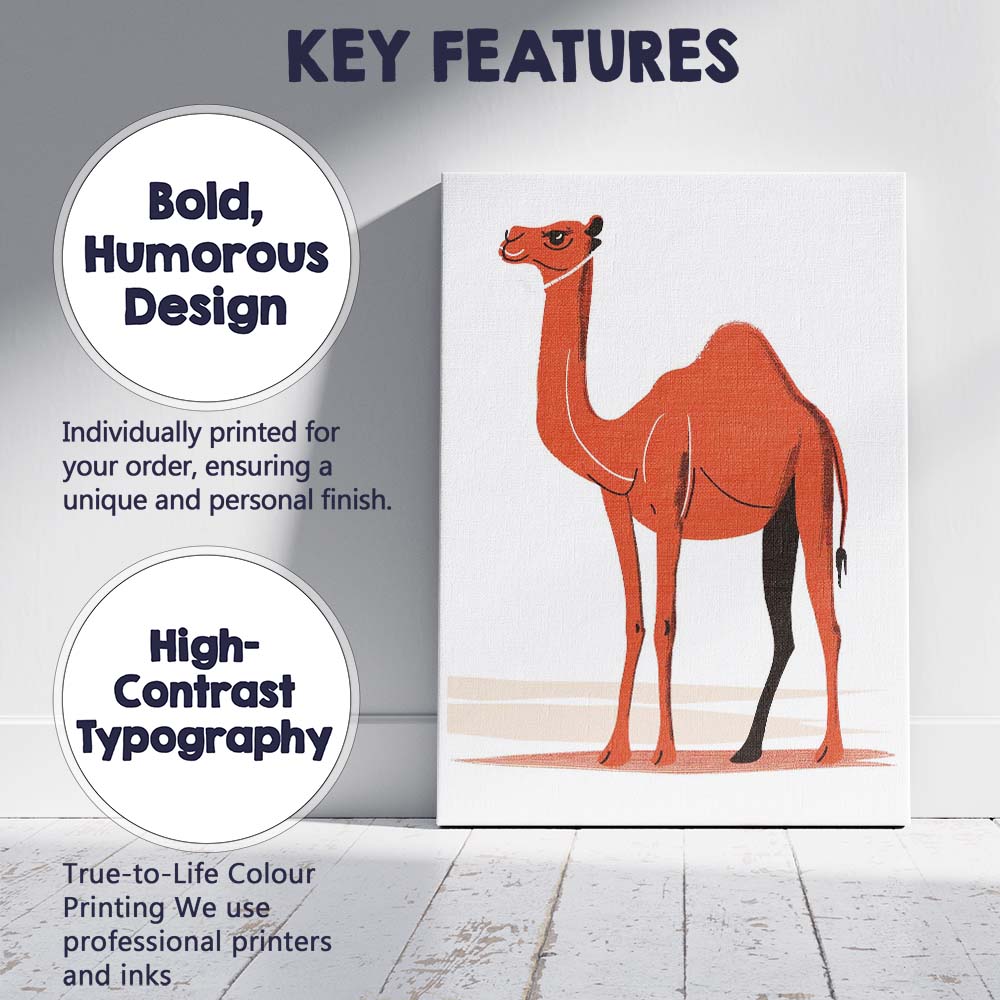 Contemporary Orange Camel Desert Wildlife Illustration Canvas Wall Art Print Decor Picture Ready to Hang