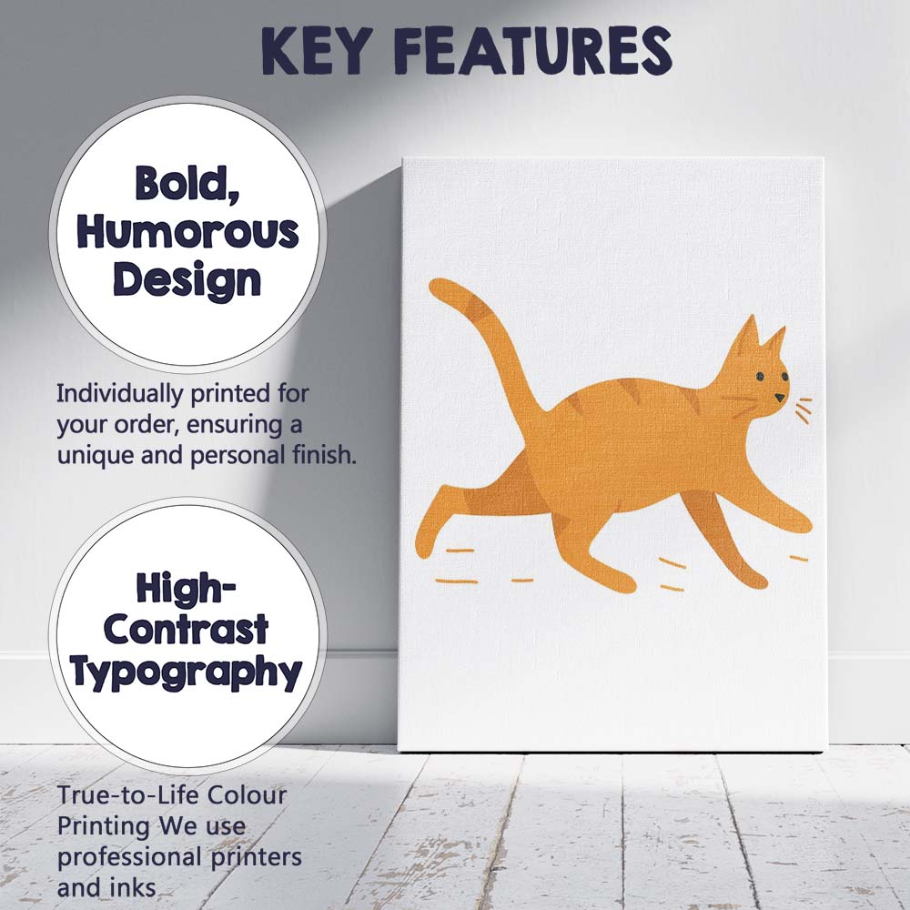 Cute Orange Ginger Tabby Cat Cartoon Illustration Canvas Wall Art Print Decor Picture Ready to Hang