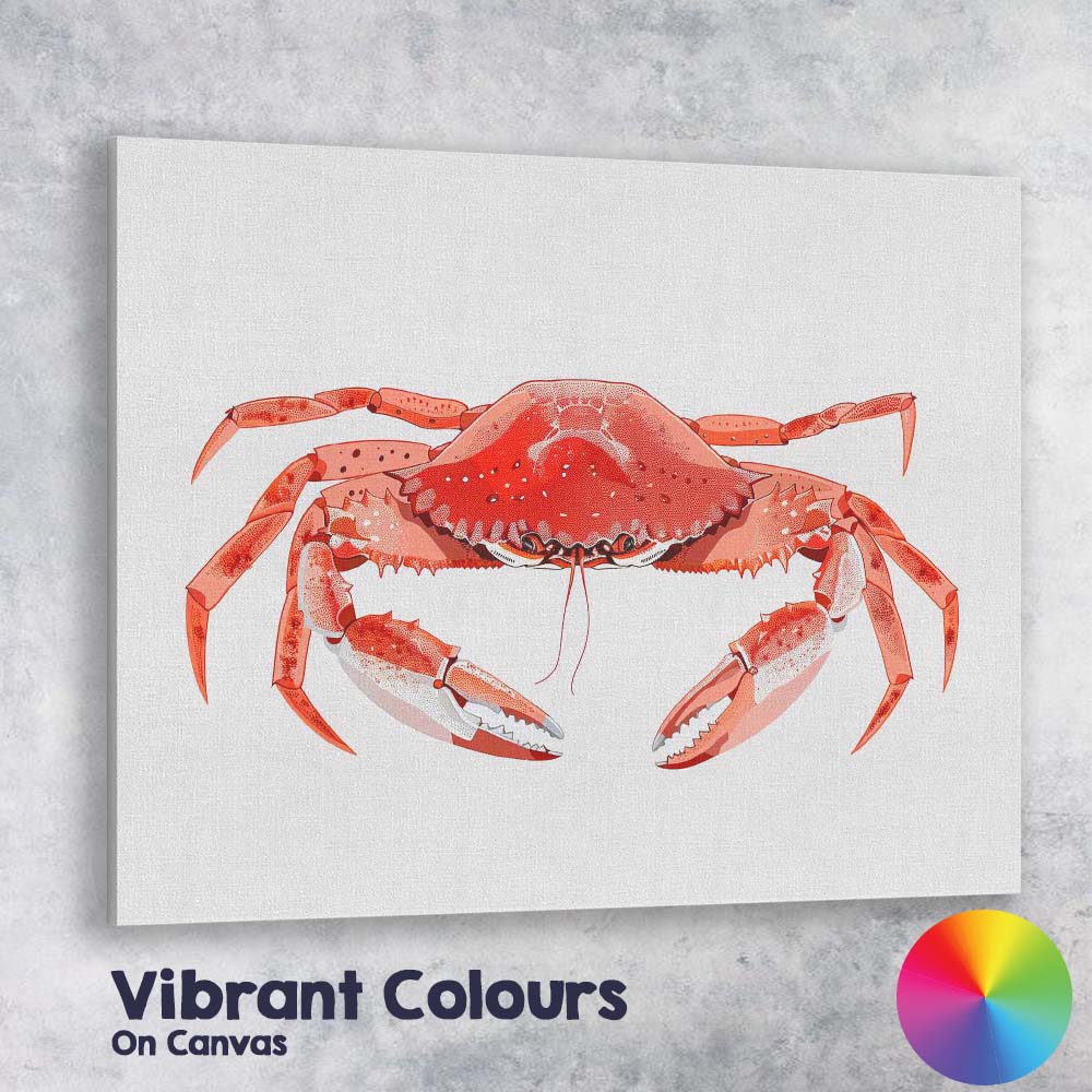 Detailed Red Brown Edible Crab Marine Wildlife Illustration Canvas Wall Art Print Decor Picture Ready to Hang