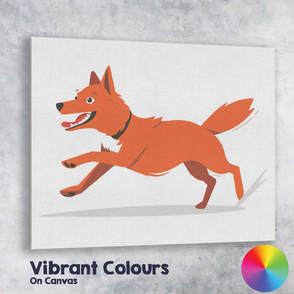 Playful Running Fox Cartoon Wildlife Illustration Canvas Wall Art Print Decor Picture Ready to Hang