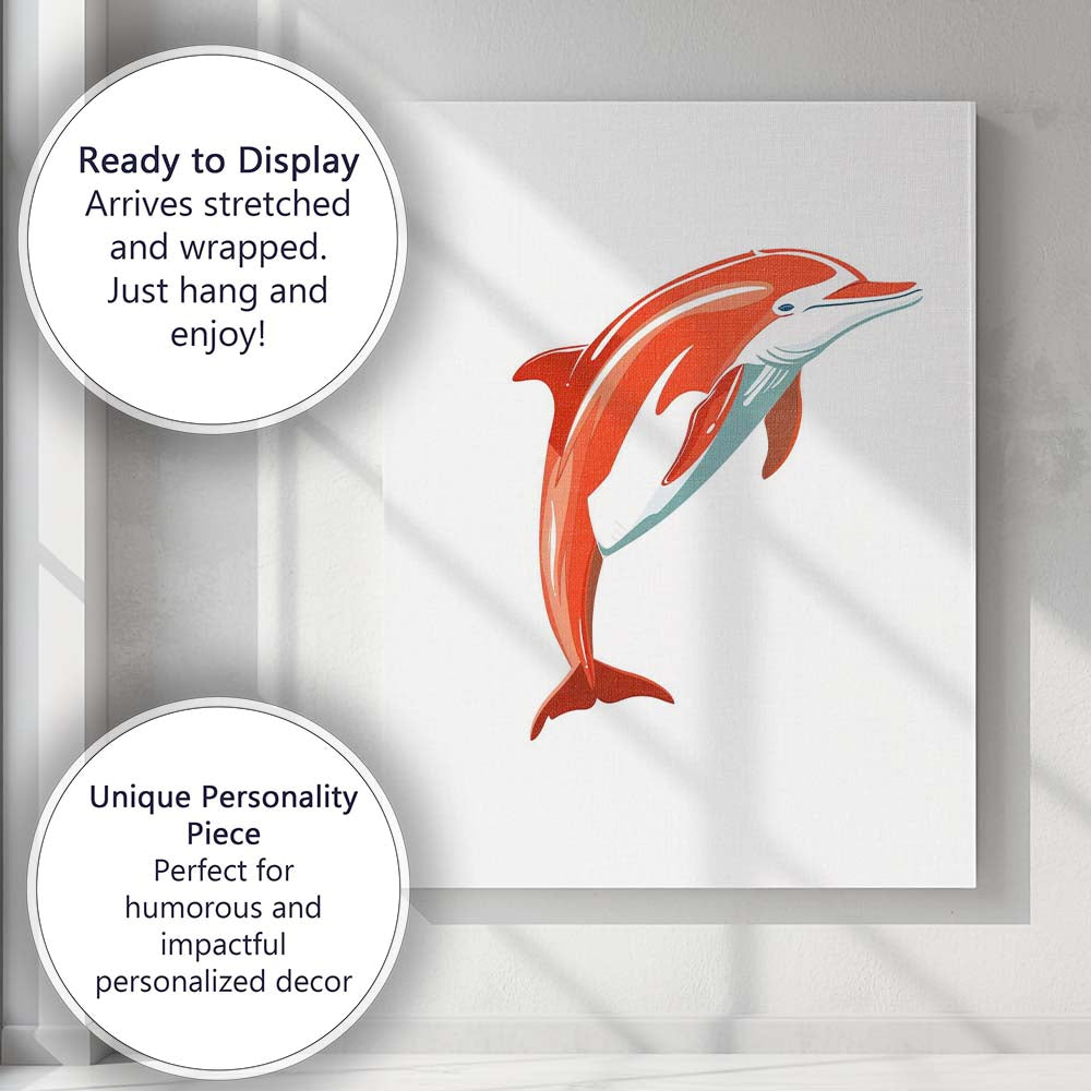 Elegant Leaping Dolphin Marine Life Illustration Canvas Wall Art Print Decor Picture Ready to Hang