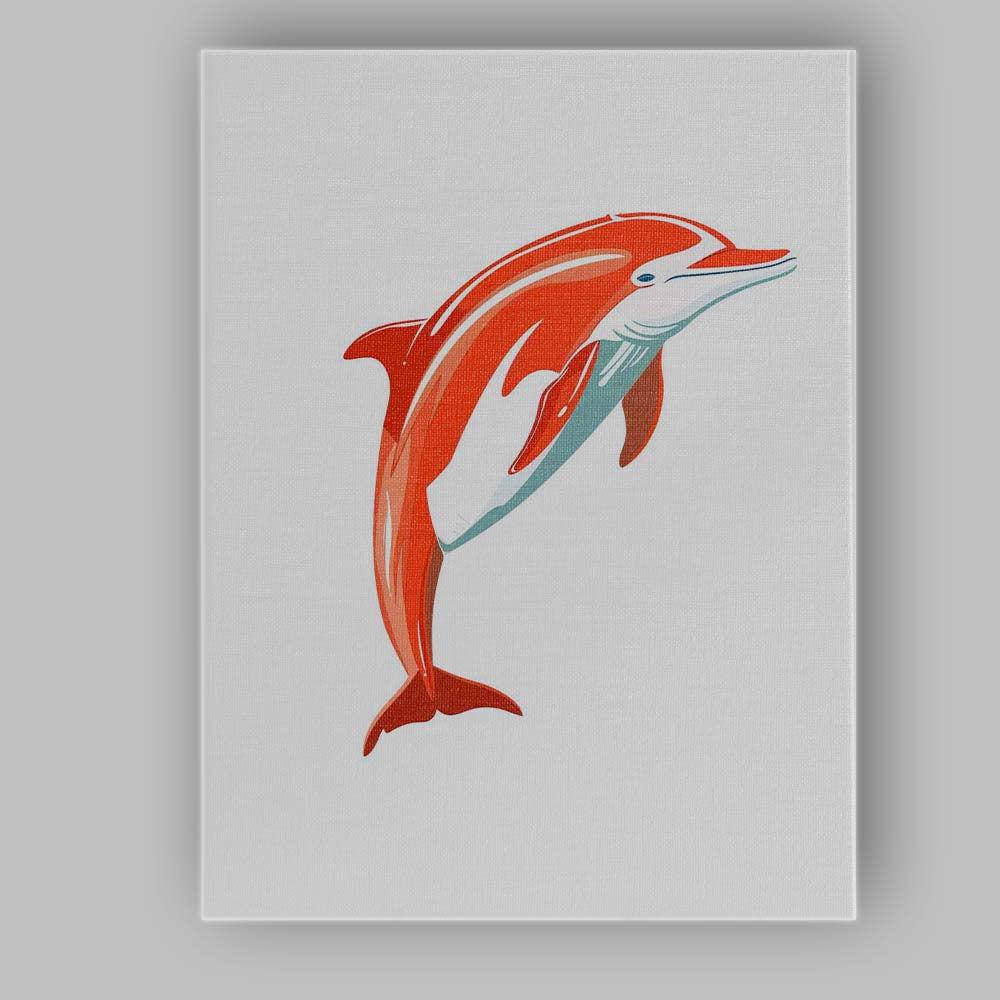 Elegant Leaping Dolphin Marine Life Illustration Canvas Wall Art Print Decor Picture Ready to Hang