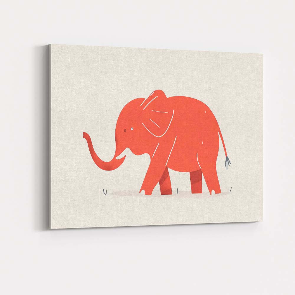 Cute Minimalist Pink Elephant Nursery Illustration Canvas Wall Art Print Decor Picture Ready to Hang
