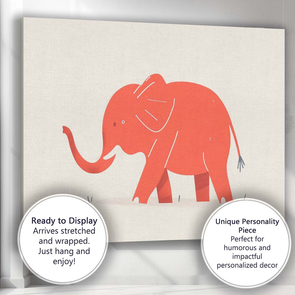 Cute Minimalist Pink Elephant Nursery Illustration Canvas Wall Art Print Decor Picture Ready to Hang