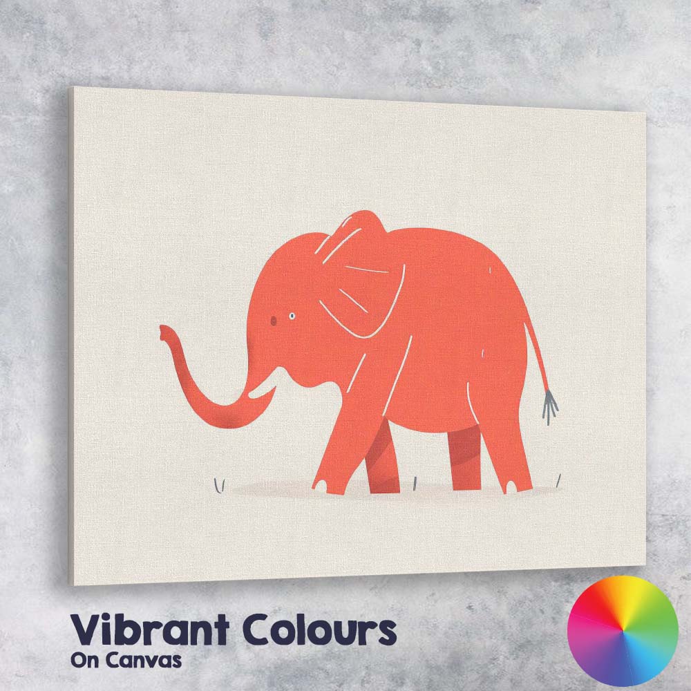 Cute Minimalist Pink Elephant Nursery Illustration Canvas Wall Art Print Decor Picture Ready to Hang
