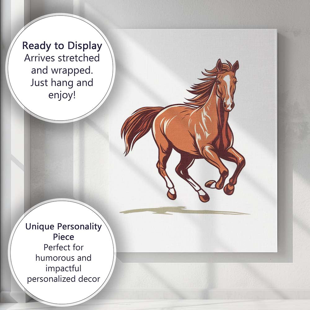 Running Bay Horse Elegant Equine Illustration Canvas Wall Art Print Decor Picture Ready to Hang