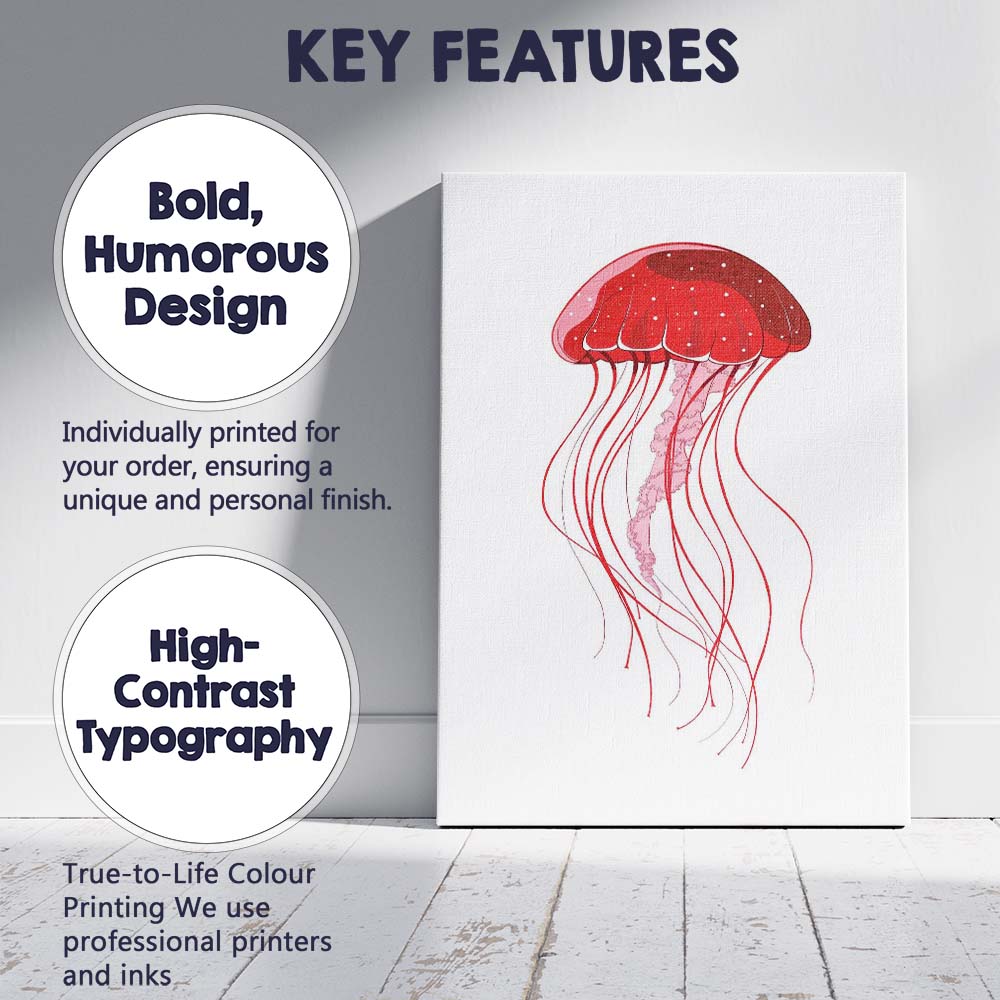 Bright Red Jellyfish Underwater Sea Creature Illustration Canvas Wall Art Print Decor Picture Ready to Hang