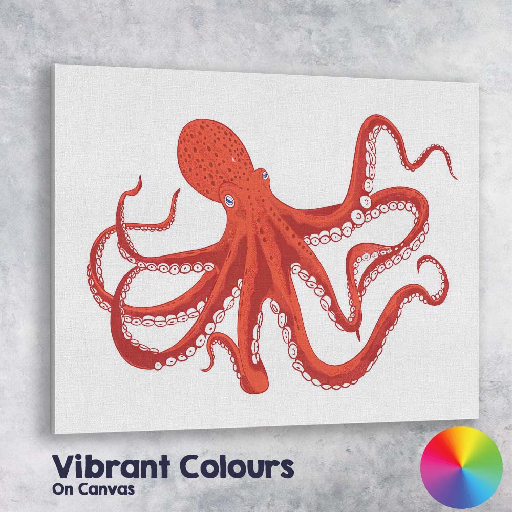 Detailed Red Giant Octopus Ocean Creature Illustration Canvas Wall Art Print Decor Picture Ready to Hang