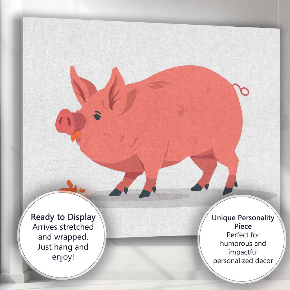Cute Pink Farm Pig Eating Carrots Illustration Canvas Wall Art Print Decor Picture Ready to Hang