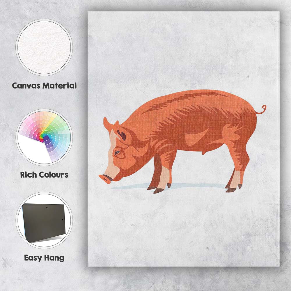 Rustic Brown Wild Boar Woodland Animal Illustration Canvas Wall Art Print Decor Picture Ready to Hang