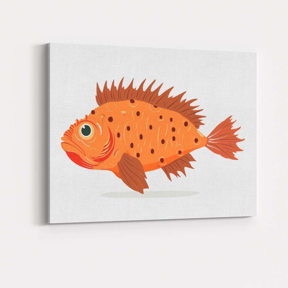 Orange Spotted Tropical Reef Fish Illustration Canvas Wall Art Print Decor Picture Ready to Hang