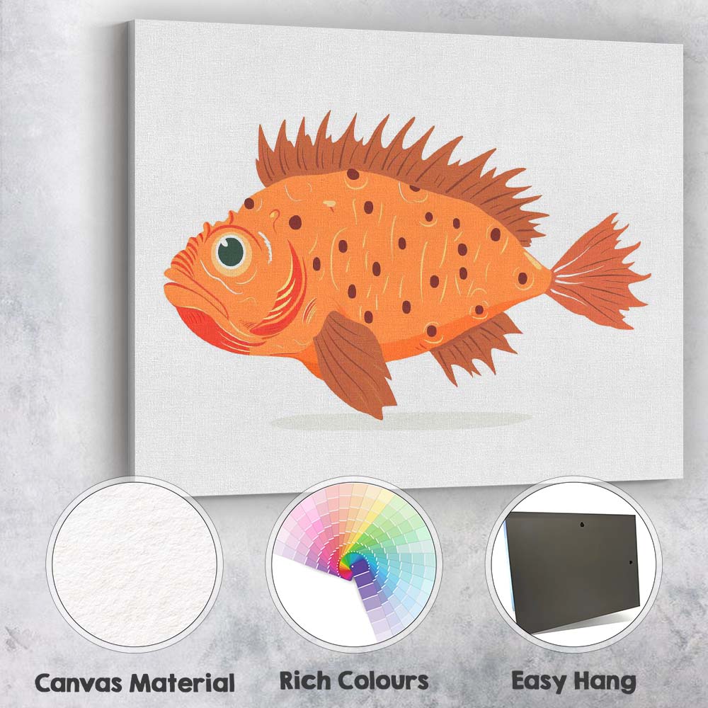 Orange Spotted Tropical Reef Fish Illustration Canvas Wall Art Print Decor Picture Ready to Hang
