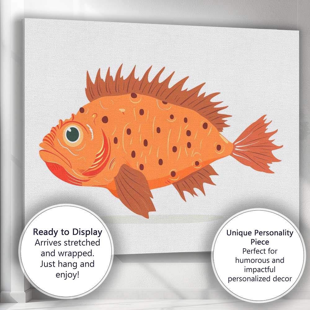 Orange Spotted Tropical Reef Fish Illustration Canvas Wall Art Print Decor Picture Ready to Hang