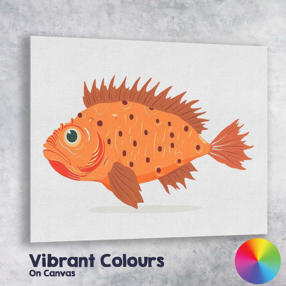 Orange Spotted Tropical Reef Fish Illustration Canvas Wall Art Print Decor Picture Ready to Hang